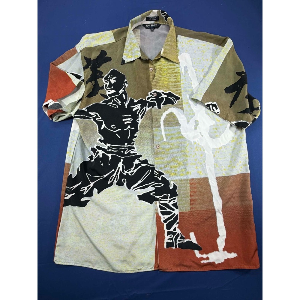 Koman Sport Button Up Shirt Short‎ Sleeve Samurai Warrior Hawaiian Size L